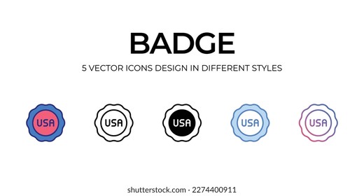 badge Icon Design in Five style with Editable Stroke. Line, Solid, Flat Line, Duo Tone Color, and Color Gradient Line. Suitable for Web Page, Mobile App, UI, UX and GUI design.