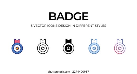 badge Icon Design in Five style with Editable Stroke. Line, Solid, Flat Line, Duo Tone Color, and Color Gradient Line. Suitable for Web Page, Mobile App, UI, UX and GUI design.