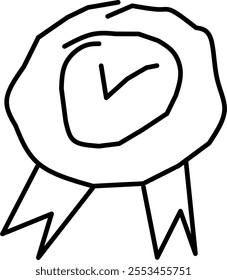 badge icon in Doodle style. Certificate badge icon. Premium quality. Seal stamp. Achievement badge. Profile verification. Quality sign. Vector check mark. Sign of approval. Completed task. Project com