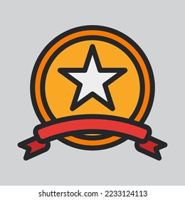 Badge icon in filled line style, use for website mobile app presentation