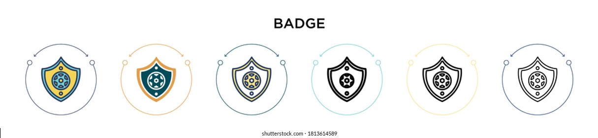 Badge icon in filled, thin line, outline and stroke style. Vector illustration of two colored and black badge vector icons designs can be used for mobile, ui, web