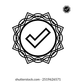 Badge-Symbol. Islamische Ornament Checkliste und Wertschätzung. Entwurfsstil für Umrisse. Geeignet für Tests, Benachrichtigungen, Schilder. Vektordesign-Vorlage