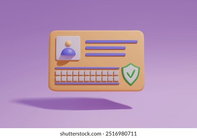 Badge icon. A plastic card. Driving license. Identification card. Credit card. 3d rendering. Vector illustration of EPS 10. On a pink isolated background with a falling shadow.