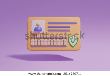 Badge icon. A plastic card. Driving license. Identification card. Credit card. 3d rendering. Vector illustration of EPS 10. On a pink isolated background with a falling shadow.