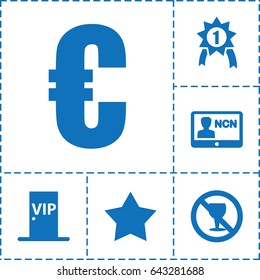 Badge icon. set of 6 badge filled icons such as star, no alcohol, vip door, badge, number 1 medal