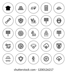 Badge icon set. collection of 25 outline badge icons with arrival, backstage, badge, bbq grill, button, collar, chisel, cowboy, cowgirl, discount icons. editable icons.