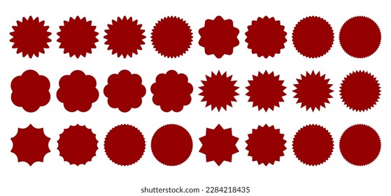 Badge icon set. Sale label collection. Round red emblems. Vector illustration isolated on white.