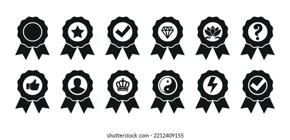 Icono de insignia establecido en la Ilustración de vectores aislados de estilo plano de moda. Garantía, Medalla, Símbolo de premio.
