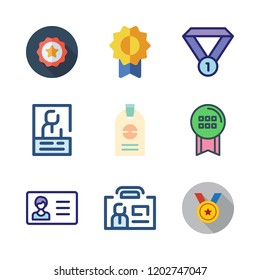 badge icon set. vector set about badges, medal, id and id card icons set.