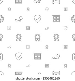 badge icons pattern seamless white background. Included editable line shield, award, play, tree and bench, ribbon, nightstand, medal, tag icons. badge icons for web and mobile.