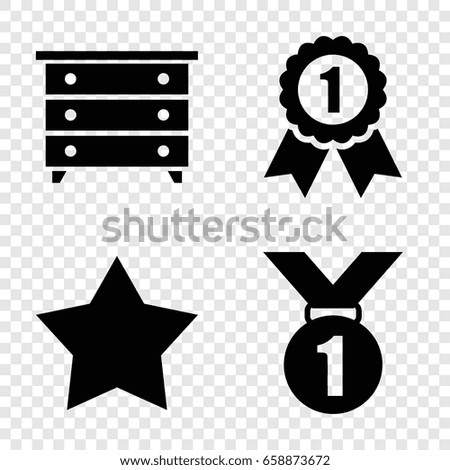 Badge icons set. set of 4 badge filled icons such as nightstand, star, number 1 medal