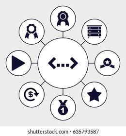 Badge icons set. set of 9 badge filled icons such as nightstand, play, ribbon, dollar, star, medal with star, medal