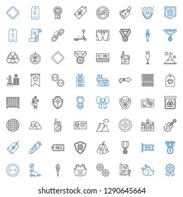 badge icons set. Collection of badge with badges, without, report, buttons, armor, torch, seal, button, medal, new, price tag, tag, healthy food. Editable and scalable badge icons.