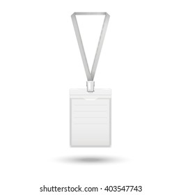 Badge icon.Vektorillustration realistischer Personalausweis auf dem Band einzeln auf weißem Hintergrund mit Schatten