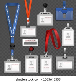 Badge id vector identification white blank plastic card to identify illustration set of identified template holder with lanyard isolated on transparent background
