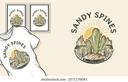 badge illustration cactus graphic wild design west vintage cowboy t shirt and poster