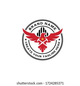 badge with illustration of eagle and hammer for premium logo vector