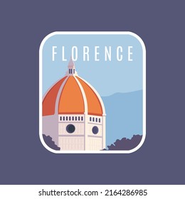 badge illustration of florence city scape on blue sky background.