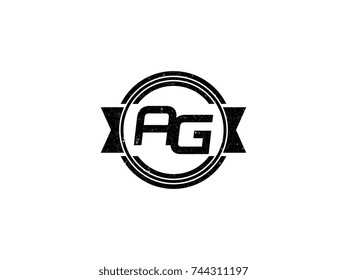 Badge initial letter AG logo vintage black