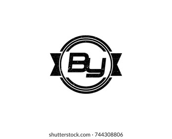 Badge initial letter BY logo vintage black