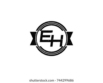 Badge initial letter EH logo vintage black