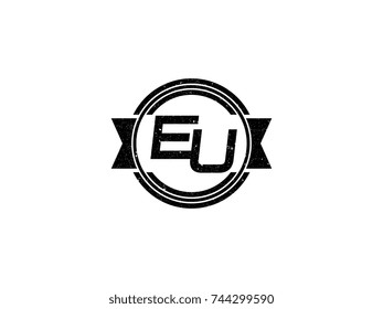 Badge initial letter EU logo vintage black
