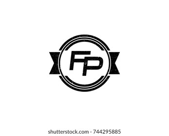 Badge initial letter FP logo vintage black