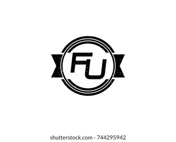 Badge initial letter FU logo vintage black