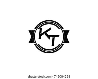 Badge initial letter KT logo vintage black