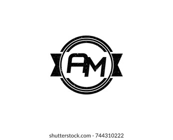 Badge initial letter AM logo vintage black