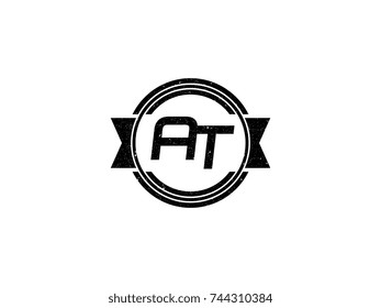 Badge initial letter AT logo vintage black