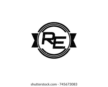 Badge initial letter RE logo vintage black