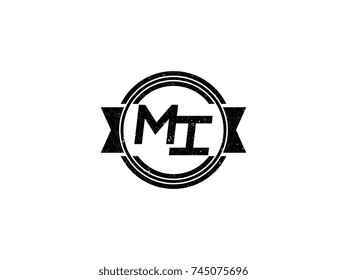 Badge initial letter MI logo vintage black