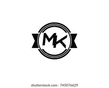 Badge initial letter MK logo vintage black