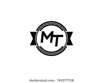 Badge initial letter MT logo vintage black