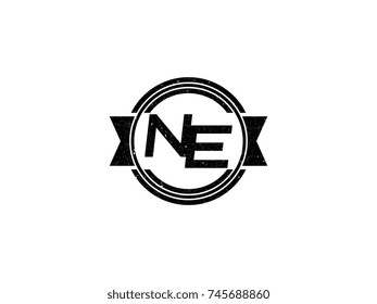 Badge initial letter NE logo vintage black