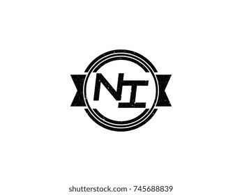 Badge initial letter NI logo vintage black