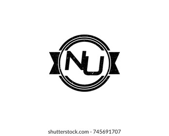 Badge initial letter NU logo vintage black