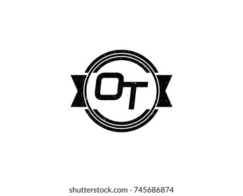 Badge initial letter OT logo vintage black