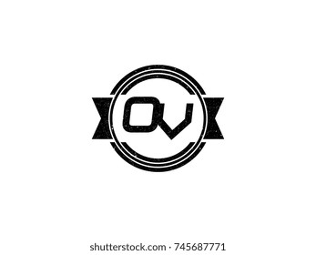 Badge initial letter OV logo vintage black