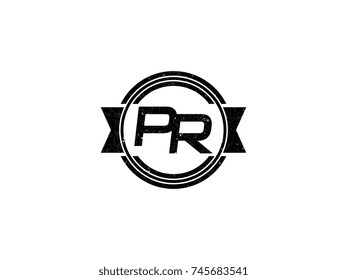 Badge initial letter PR logo vintage black
