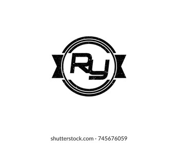 Badge initial letter RY logo vintage black