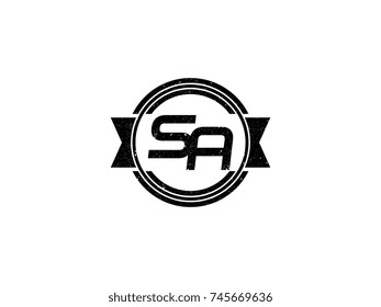 Badge initial letter SA logo vintage black