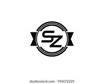 Badge initial letter SZ logo vintage black