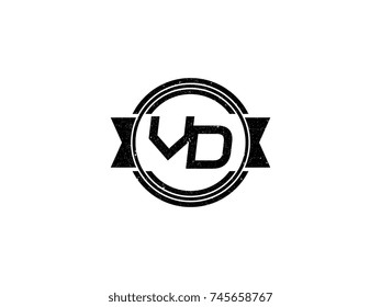Badge initial letter VD logo vintage black