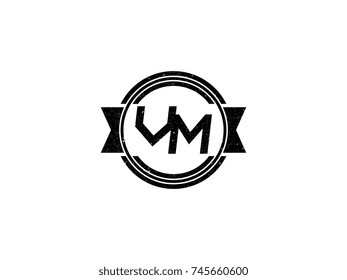 Badge initial letter VM logo vintage black