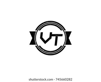Badge initial letter VT logo vintage black