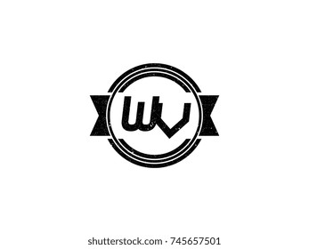 Badge initial letter WV logo vintage black