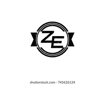 Badge initial letter ZE logo vintage black