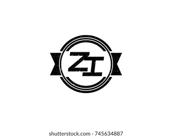 Badge initial letter ZI logo vintage black